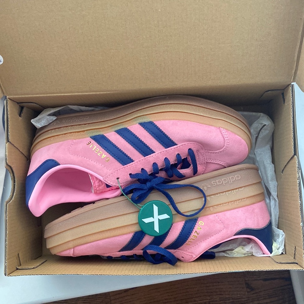 Adidas Gazelles Bold Pink + Blue brand new from Stock X size 7.5